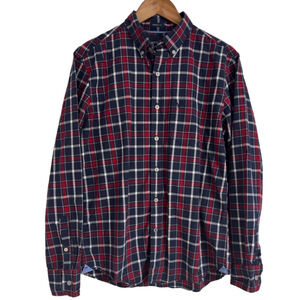 American Eagle Shirt Men’s Medium Red Blue Plaid Long Sleeve Button Down